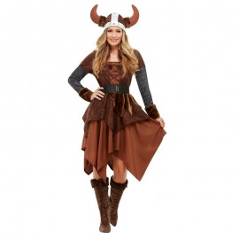 Disfraz de reina bárbara vikingo marrón