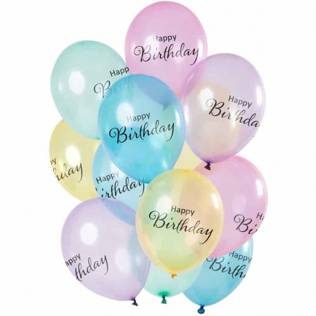 Bouquet de ballon 12 uds Happy Birthday Pastel 30 cm