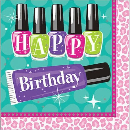 16 Serviettes de table 33 Cm Happy Birthday Sparkle Spa Party