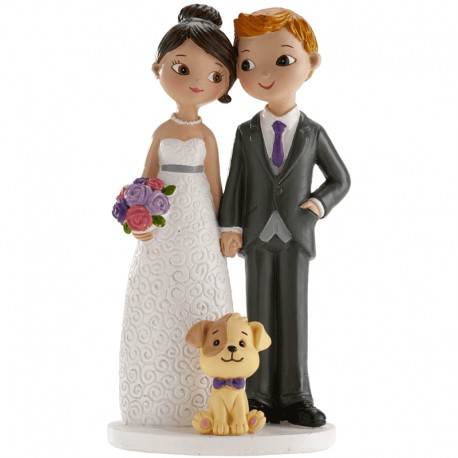 Figurine mariés avec Chien 16 cm