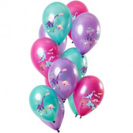 Bouquet de Ballons 12 unités - Dinosaures Roses 30 cm