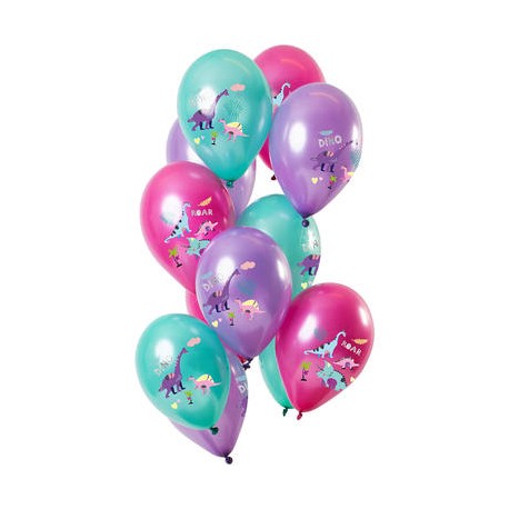 Bouquet de Ballons 12 unités - Dinosaures Roses 30 cm