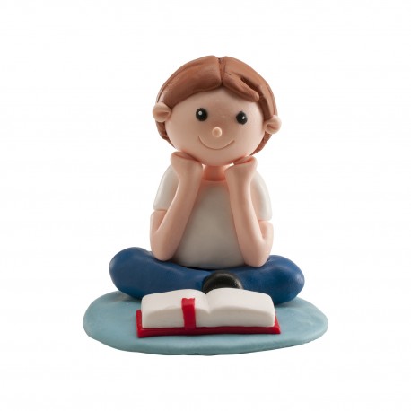 Figurine Communion Garçon lisant la Bible 8 Cm