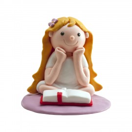 Figurine de communion Fille lisant la Bible 8 Cm