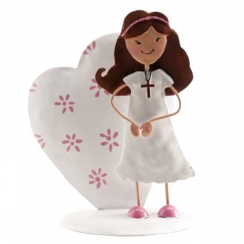 Figurine de Communion Fille Coeur en métal 16 Cm