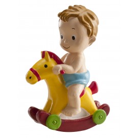 Figurine de baptême garçon et cheval 9 Cm