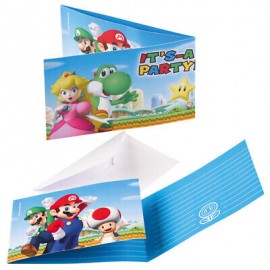 8 Invitations Super Mario avec Enveloppes