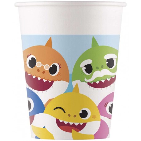 8 Vasos Baby Shark de Papel 200 ml