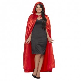 Cape avec Capuche en Satin Rouge