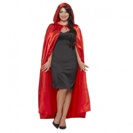 Cape avec Capuche en Satin Rouge