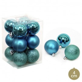 12 boules bleues de décoration de Noël 4 X 4 X 4 Cm