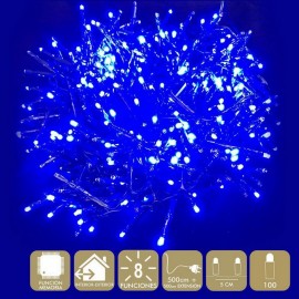 Guirlande 100 lumières LED couleur bleu 8 fonctions 500cm