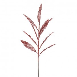 Branche avec 9 Feuilles Rouges Pailletées 77 Cm