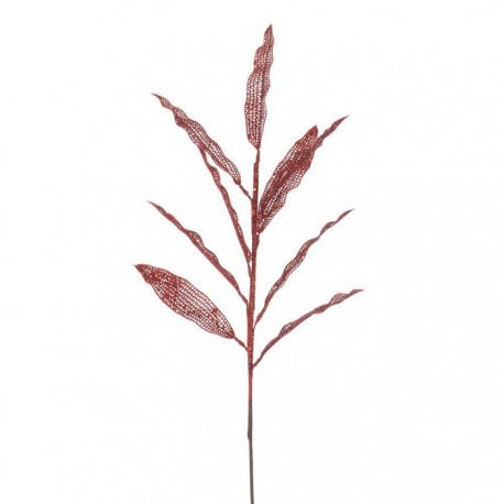 Branche avec 9 Feuilles Rouges Pailletées 77 Cm