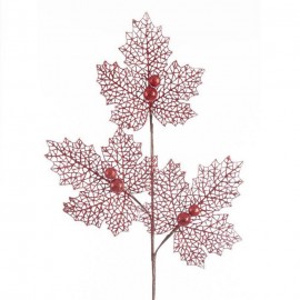 Branche avec Feuilles Rouges et Boules Rouges 85 Cm