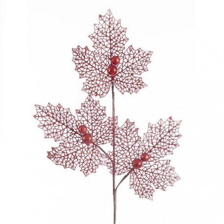 Branche avec Feuilles Rouges et Boules Rouges 85 Cm