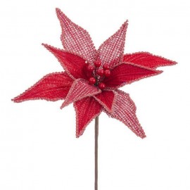 Poinsettia Fleur Tissé Rouge 30 X 65 Cm