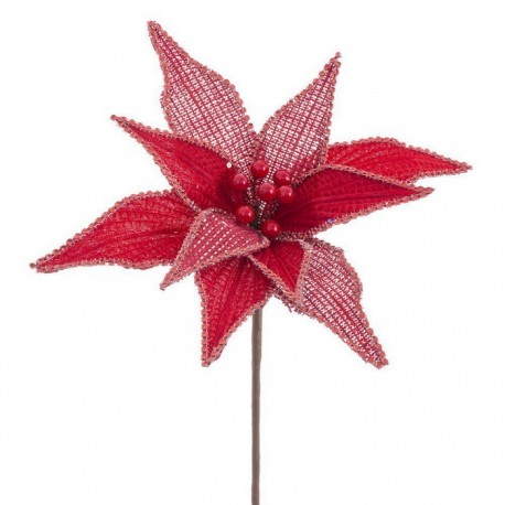 Poinsettia Fleur Tissé Rouge 30 X 65 Cm