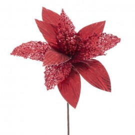 Poinsettia Rouge Tissé Fleur 25 X 65 Cm