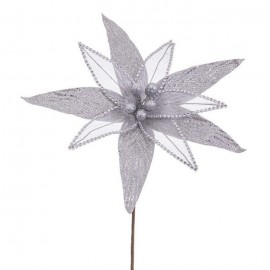 Poinsettia Fleur Tissé Argent 30 X 65 Cm