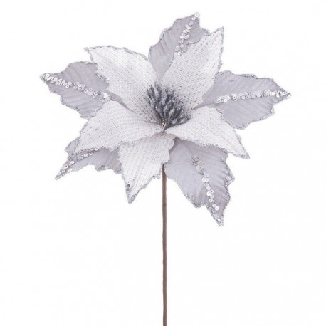 Fleur de poinsettia tissée argent 28 X 44 Cm