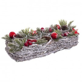 Bougeoirs 4 branches avec houx 31 X 15 X 9,50 Cm