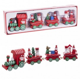 Train de Locomotives et 3 Wagons en Bois 25,50 X 7,50 X 7,50 X 3 Cm