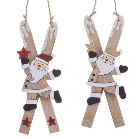 Pendentif de ski en bois Père Noël 0,90 X 15 X 5 Cm