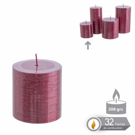 Bougie cylindrique rouge métallique Noël 6,80 X 7 Cm 208 Grs 32 Heures Combustion