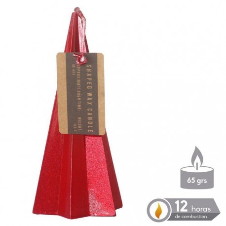 Bougie Pyramide De Noël Rouge Métallisé 5,50 X 11 Cm