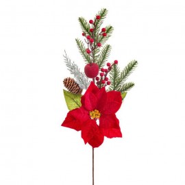 Branche de pin et poinsettia 64 cm de fleur 20 cm de diamètre