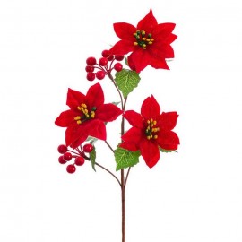 Branche de Houx et 3 Poinsettia Fleur 40 Cm Diamètre 10 Cm