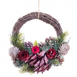 Couronne suspendue Pinecones Rouge 24 X 22 X 8 Cm