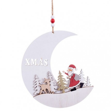 Pendentif Père Noël Lune Bois 20 X 19 Cm