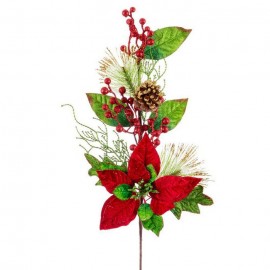 Branche 1 Poinsettia Holly & Leaves 73 Cm