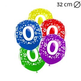 Ballons Chiffre 0 Ronds 32 cm