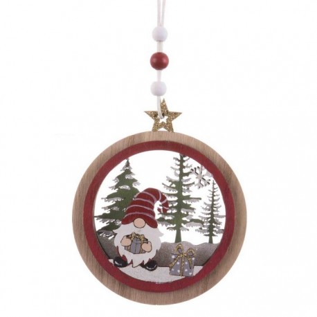 Pendentif cercle en bois Père Noël 12 X 10 X 1 Cm