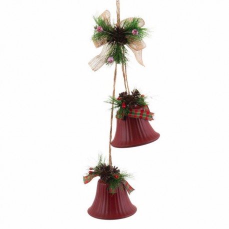 Pendentif 2 cloches rouge 14 X 9 X 47 Cm