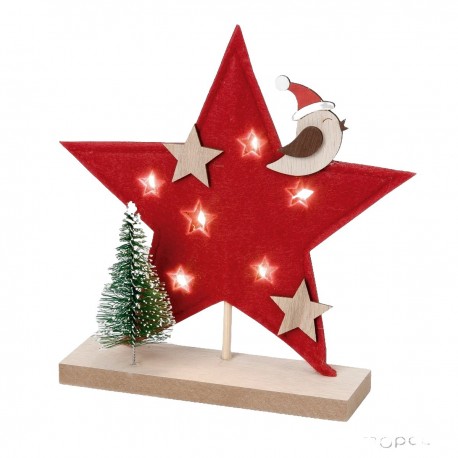 Étoile de Noël rouge avec lumières LED 20cm
