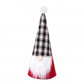 Figure Décorative de Gnome Rouge avec Chapeau à Carreaux Noirs 15cm
