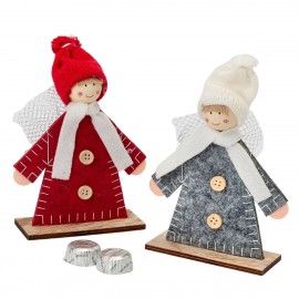 Enfants en Feutrine avec Socle en Bois 2 Chocolats 14cm x 10cm x 4cm