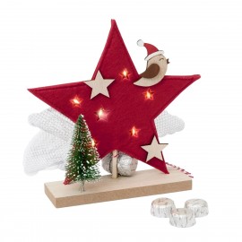 Et étoile de Noël rouge avec des lumières LED et 3 chocolats 20 cm