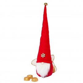 Gnome en Feutre Rouge avec Cloche 6 Chocolats au Lait 36cm