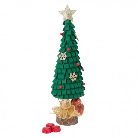 Arbre en feutre vert et socle en bois stable 7 chocolats au lait 36cm