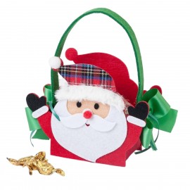 Corbeille en feutre avec 12 minifruits et motif du Père Noël avec chapeau à carreaux 16x19x6,5cm