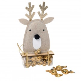 Figurine de Renne de Noël en Feutrine avec 12 Crokis Dorés 12x19,5cm