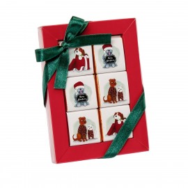 Boîte rouge de 6 chocolats de Noël Chiots de Noël