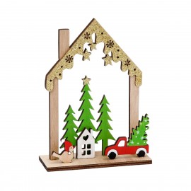 Maison de Noël en Bois avec Paillettes 11,5x15,5cm