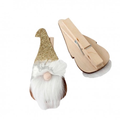 Gnome en bois avec chapeau doré Accessoire de Noël