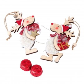 Assortiment de 2 pendentifs de renne en bois avec étoile et cadeau 1 chocolat 13cm